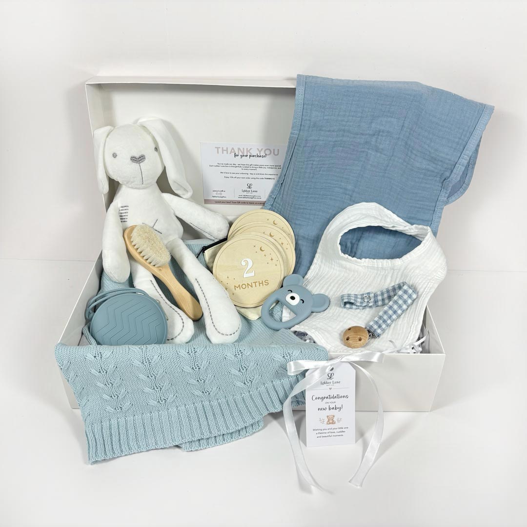 baby boy signature gift box displayed on table