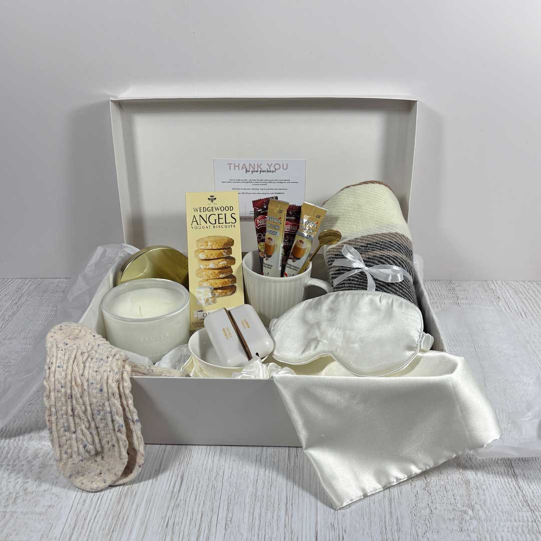 cozy box cream contents displayed in gift box