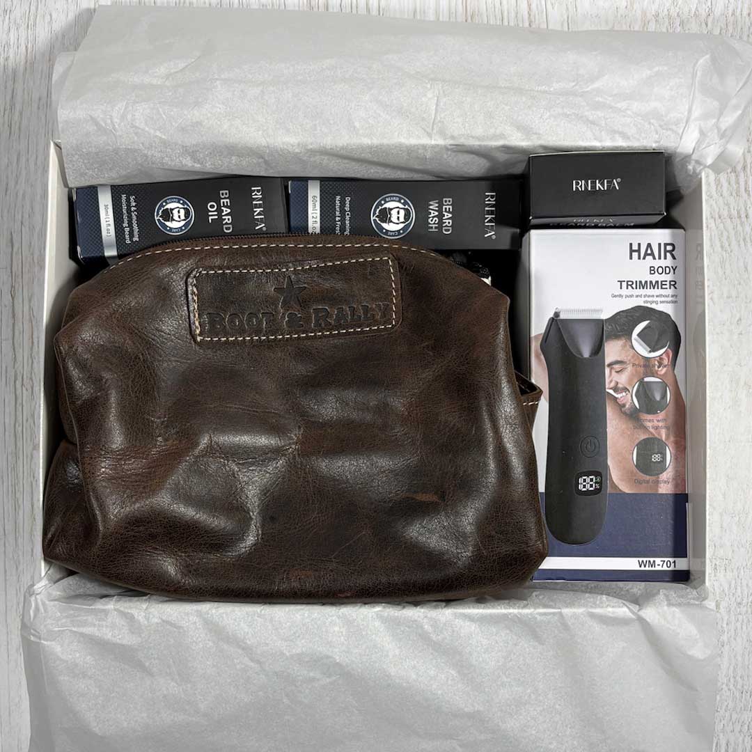 photo showing contents of grooming gift box in the box
