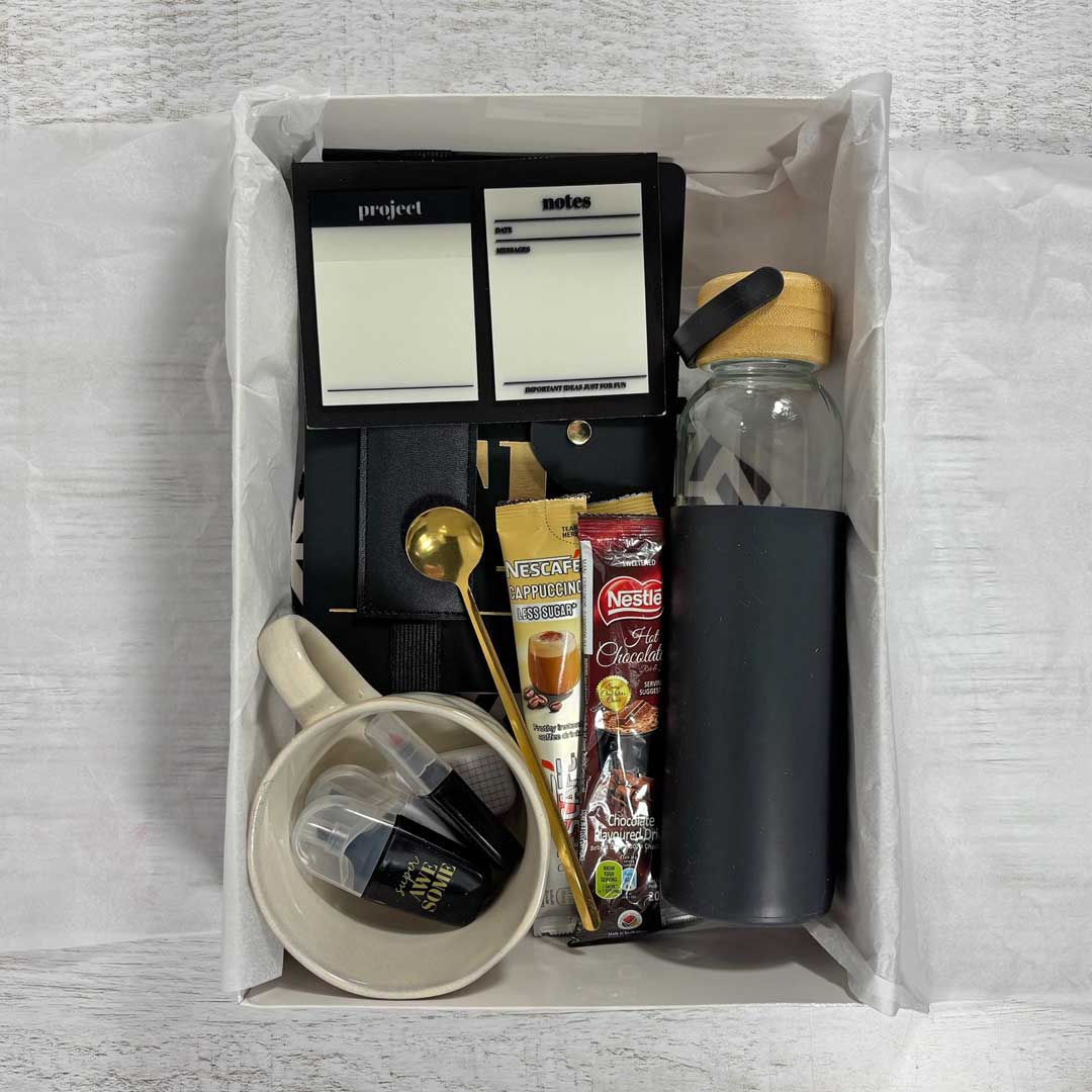 flat lay photo of stationery product gift box